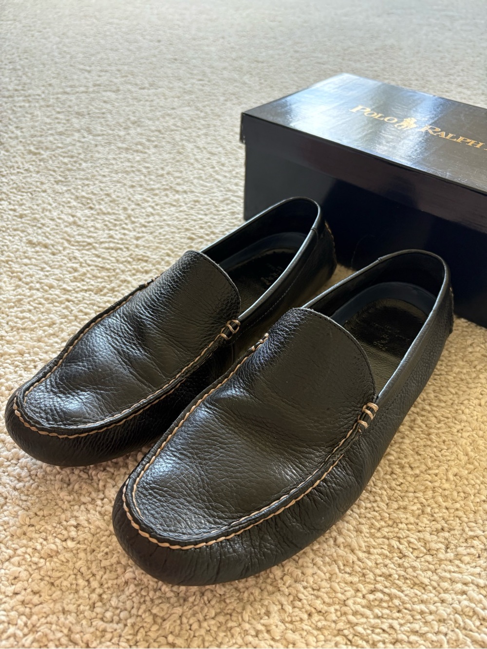 Polo by Ralph Lauren Men's Terence black grain leather loafers - Picture 2 of 8
